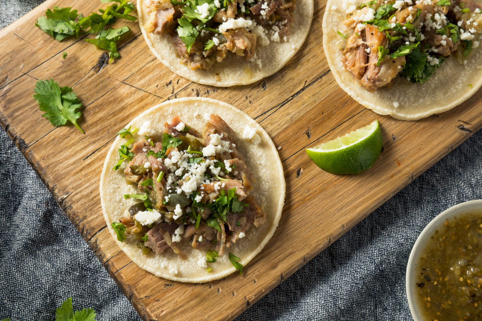 Homemade Pork Carnitas Tacos with Cilantro and Cojita